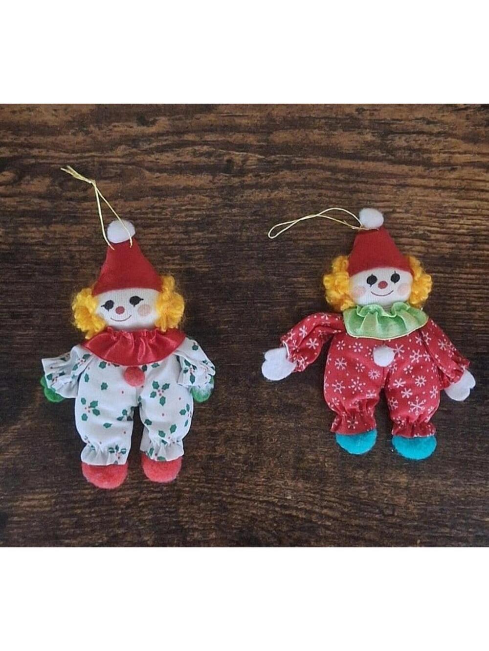Set Of 1980s Soft Stuffed Circus Clowns/Clowns 4" Ornaments